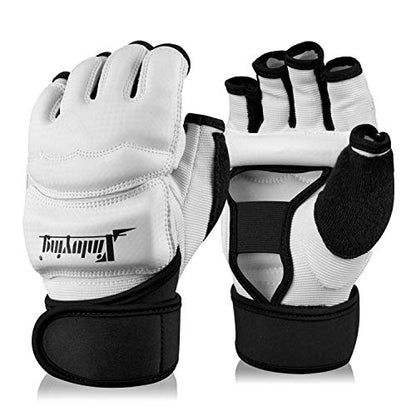 Xinluying Punch Bag Boxing Martial Arts MMA Sparring Grappling Muay Thai Taekwondo Training PU Leather Wrist Wraps Gloves - color: White, size: X-Large