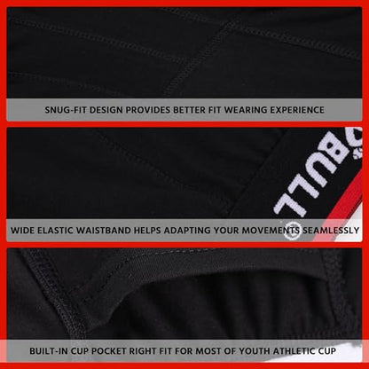 2-Pack Boys Cup Underwear Youth Boxer Briefs with 1 Protective Athletic Cup for Baseball, Football, Lacrosse - color: Black 3, size: X-Small