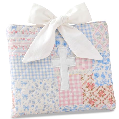 Honoson Quilted Bible Cover Case Book Sleeve,Blue Floral Patchwork Cross - style: Blue Floral Patchwork Cross