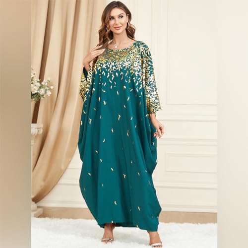 Embroidered Abaya Kaftans for Women Modern Elegant Dubai Moroccan Dubai Kaftan Dresses Abaya for Women Muslim Dress - color: Deep Green