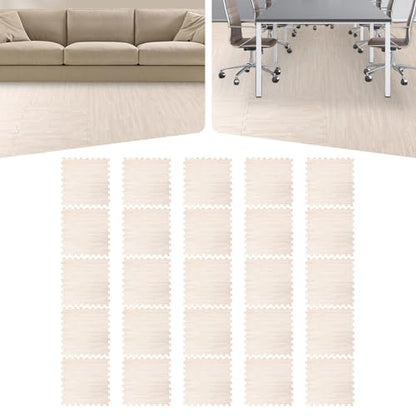 Patchwork Foam Mat - Interlocking Floor Mats - Wood Grain Puzzle Exercise Mat Protective Flooring - Cushioned Workout Flooring for Home Playroom Basement, Apartment, Trade Show, Baby (White)