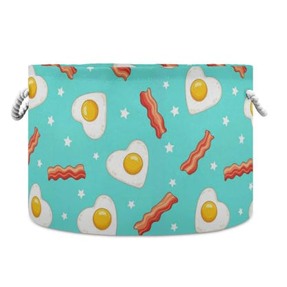 DOMIKING Large Storage Basket for Toys Egg Fries Teal Print Storage Bin Box Organizer Basket for Home Decor Pet Toy Blankets Nursery
