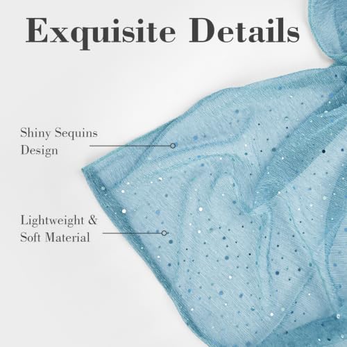 Sequin Scarf for Women Lightweight Mesh Shawl Wrap Bandana Hijab Headscarf for Summer Evening Dress - color: Skyblue