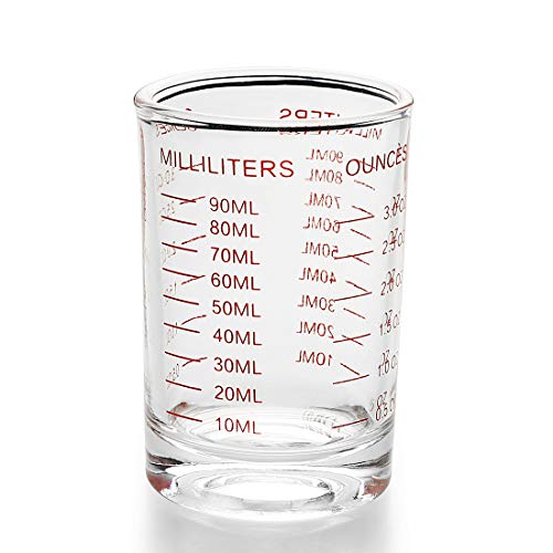 1 PACK Measuring Cup Shot Glass 3 Ounce/90ML Liquid Heavy Glass Red Scale