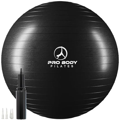 ProBody Pilates Yoga Ball - Gym Grade Exercise Ball | Sizes 45/55/65/75/85 cm, 880 lb Load, CA 10P Cert, PT & Prenatal Use, Recommended by OBs, Pump - color: Black, size: L: 23-26 inches/58-65 cm