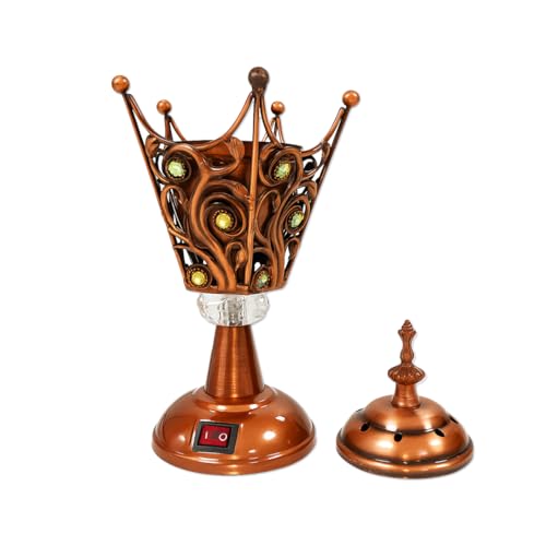 Electric Incense Burner | Arabic-Middle Eastern Style Metal Bakhoor Burner | Traditional Tabletop Censer for Aromatherapy, Home Fragrance, Yoga, Spa, Office Decor (Copper-, WF-27)