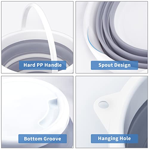 Collapsible Bucket 10L 2.6 Gallon Cleaning Bucket Mop Bucket Folding Foldable Portable Small Plastic Water Supplies for Outdoor Garden Camping Fishing Car Wash Space Saving - color: Gray