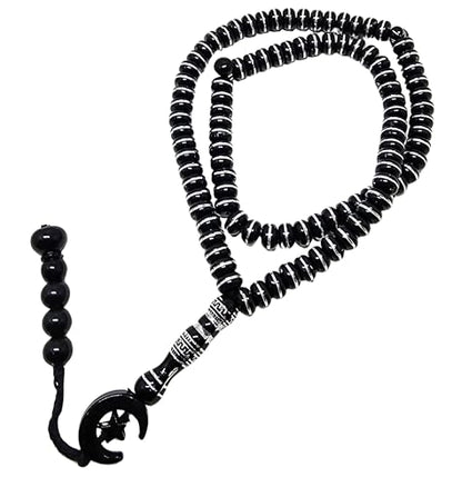 Islam Tasbih 99 비즈 AMN-464 무슬림 기도 디크르 미바하 다채로운 묵주 달 별 장식 태슬 이드 라마단 선물 - color: 블랙.