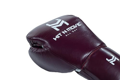 HIT N MOVE All Day Pro Balance Boxing Gloves Gloves LACE UP (Burgundy Luxury, 14 Oz)