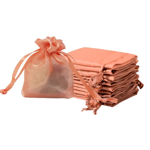 QIANF 20 Pcs Orange Small Organza Bags 3X4 inch for Wedding Favors with Drawstring, Mini Mesh Gift Bags Jewelry Pouch for Candy Bridal Shower Party Favor Baby Shower Christmas - color: Orange, size: 3x4"