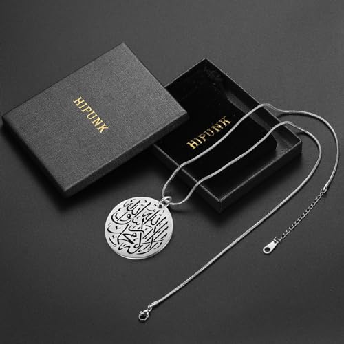 Hipunk Men Islamic Pendant Necklace - Muslim Allah Necklace Allah Necklace Mens Muslim Islam Pendant 316L Stainless Steel Islamic Arabic Gift Black Gun/18K Gold Plated Islam Jewelry SP0049 - color: white