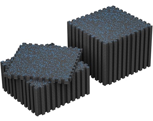SUPERJARE 0.79'' Extra-Thick Exercise Equipment Mats, 48 Pcs 192 Sq Ft Rubber Top Floor Tiles with High Density EVA Foam, Interlocking Gym Flooring for Home Gym, Workout Mat, Black/Blue - size: 48 Tiles (192 Sq Ft)