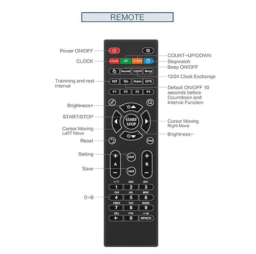 Gym Timer Clock, Boxing Interval Timer with LED Display Screen &Remote Control, 2 Display Format Adjustable and Support Counting Down, 20 Groups of Training and Rest Can Be Set, for Home Use