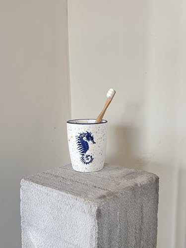 2PCS-Artistic Bathroom Toothbrush Holder and Tumbler Set with Navy Blue Fish Design