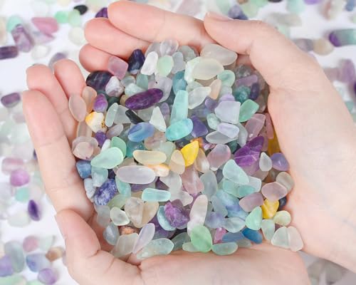 QINJIEJIE Fluorite Aquarium Gravel Fish Tank Gravel Rocks Crushed Chips | 0.55lbs Polished Chips Stone Crushed Healing Crystal Quartz Bulk for Vase Filler Pea Gravel Substrate Beta Fish Tank Decor - color: Multi-colored - Fluorite, size: 0.55 Pound