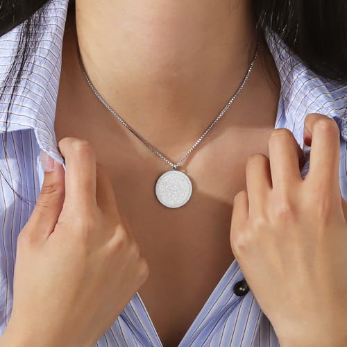 Muslim Customized Verses Arabic Calligraphy Necklace Personalized Stainless Steel Round Islamic Pendant Best Eid Gift For Women - color: Steel