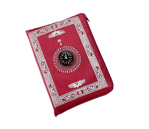 Travel Prayer Mat, 60cm*100cm Portable Red Nylon Waterproof Praying Rug with Compass, Qibla Finder, Perfect for Ramadan Gifts, Islamic Prayer