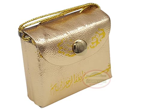 Islamic Favors Mini Holy Quran leather Bag car hanger(6 PACK) Islamic Wedding Favor-Islamic Wall Art Islamic Decor Ayatul Kursi Ramadan Decor Ramadan Favor (6, Gold) - color: Gold