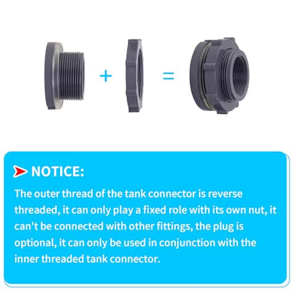ChillWaves PVC Bulkhead Fitting 2" Double Thread Connector Adapter for Water Tank, Aquariums, Rain barrels(2-PACK) - size: 2 Inch, style: Bulkhead Fitting
