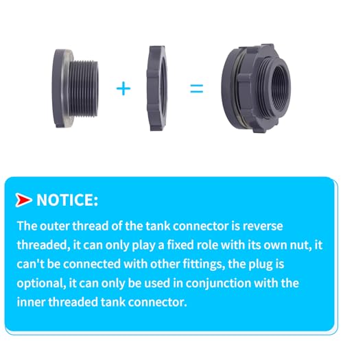 ChillWaves PVC Bulkhead Fitting 1-1/2" Double Thread Connector Adapter for Water Tank, Aquariums, Rain barrels(4-PACK) - size: 1-1/2 INCH, style: Bulkhead Fitting