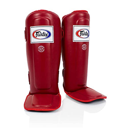 Fairtex SP3 Lightweight Shin Guards, Muay Thai MMA Avoid Shin Splints Gear | Featherweight synthetic shell with high-density padding. Articulated lower-leg armor enhances mobility and leg protection - color: Red, size: Medium