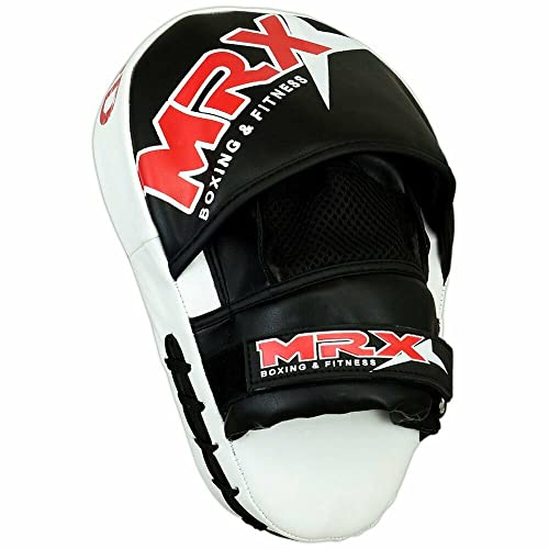 Punching Mitts MMA Muay Thai Boxing Pads, Gel Tech Leather Curved Focus Mitts, Training Hand Pads Sparring Martial Arts Karate Dojo Target Strike Shield - color: Black/White
