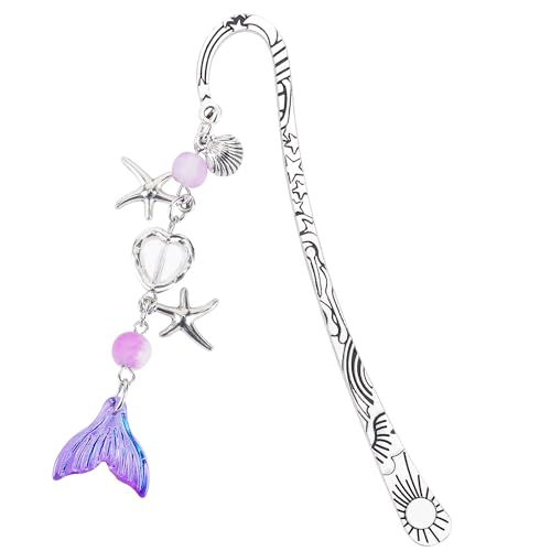 Fantasy Fish Tail Bookmark - Charm Purple Aesthetic Book Marks Cute Silver Chain Pendant Tassel Metal Bookmarks Reading Women Girls Kids Students Teachers Thank Valentines Gift Accessories - style: Fish Tail
