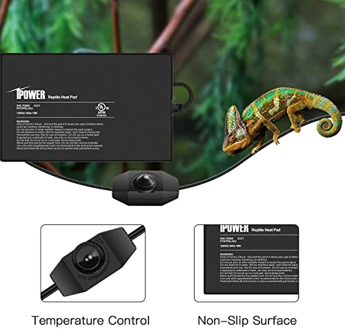 iPower 8 by 12-Inch 16 Watts Reptile Heating Mat with Temperature Controller Under Tank Warmer Terrarium Heat Pad for Reptiles and Amphibians, Black - size: 8" x 12", style: Heat Pad with Adjust Knob