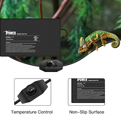 iPower 8 by 12-Inch 16 Watts Reptile Heating Mat with Temperature Controller Under Tank Warmer Terrarium Heat Pad for Reptiles and Amphibians, Black - size: 8" x 12", style: Heat Pad with Adjust Knob