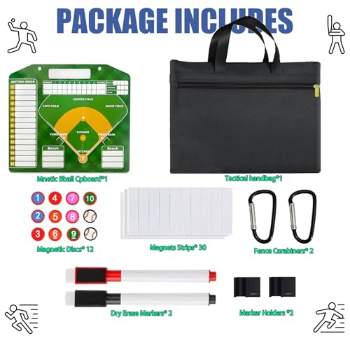 Magnetic Baseball Lineup Board for Coaches - Professional Dugout Clipboard with Dry Erase Whiteboard, 30 Magnets, 12 Tokens & Carry Case | Coaching Accessories for Baseball/Softball - style: With a handbag