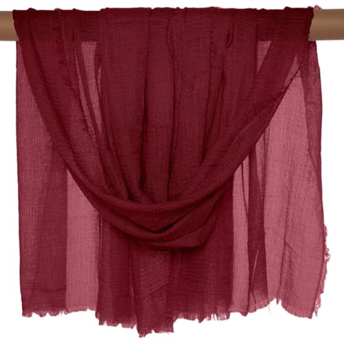 Nydotd Women Summer Cotton Linen Scarf Crinkle Long Beach Shawl Wrap hijab with Fringe - color: Dark Red