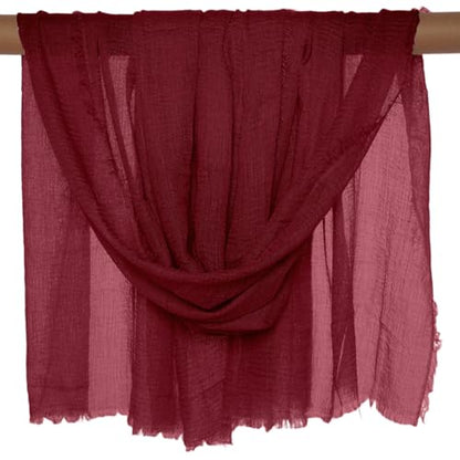 Nydotd Women Summer Cotton Linen Scarf Crinkle Long Beach Shawl Wrap hijab with Fringe - color: Dark Red