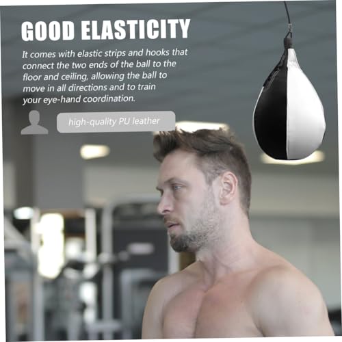 PU Leather Boxing Ball Double End Floor to Ceiling Punching Bag for Adults MMA Training with Elastic Strips and Hooks Inflatable Reflex Speed Bag for Home Gym Workout