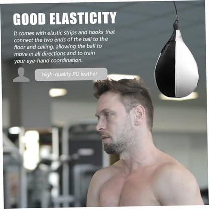 PU Leather Boxing Ball Double End Floor to Ceiling Punching Bag for Adults MMA Training with Elastic Strips and Hooks Inflatable Reflex Speed Bag for Home Gym Workout