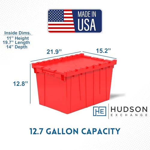 HE HUDSON EXCHANGE 21.9x15.2x12.8” (3 Pack, 12.7 Gallon) Tote with Attached Lid, Red - color: Red