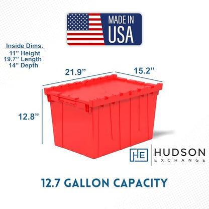 HE HUDSON EXCHANGE 21.9x15.2x12.8” (3 Pack, 12.7 Gallon) Tote with Attached Lid, Red - color: Red
