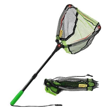 Black Paw Floating Fishing Net Foldable Telescopic Fish Landing Net with Built in Length Scale Rubber Coated for Kayak, Fly, Trout