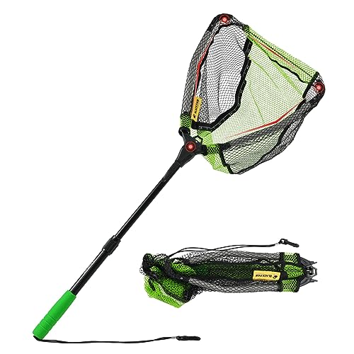 Black Paw Floating Fishing Net Foldable Telescopic Fish Landing Net with Built in Length Scale Rubber Coated for Kayak, Fly, Trout - color: A2:12" Hoop Size Green (Telescopic Pole)