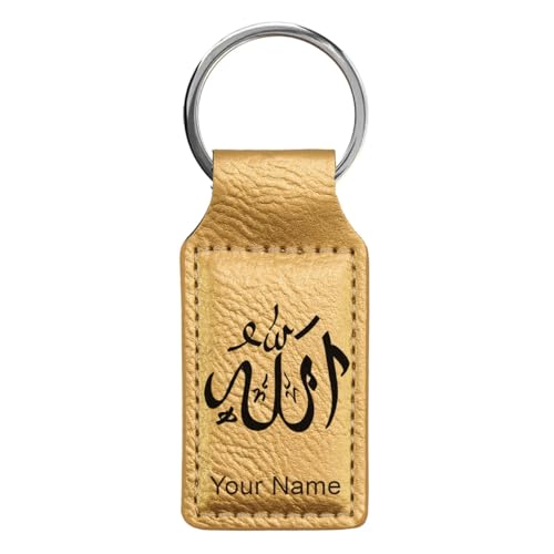 LaserGram Rectangle Keychain, Allah 1, Personalized Engraving Included (Gold) - color: Gold