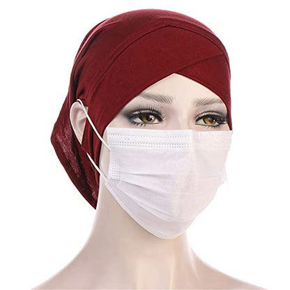 4 Pieces Muslim Under Scarf with Ear Hole Stretch Jersey Inner Hijabs Tube Caps for Islamic Women Turban Bonnet… - color: Wine+grey+coffee+beige