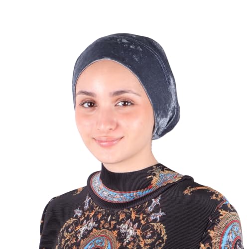 MU LAN Grip Bonnet | Non-Slip Anti-Slip Velvet Beanie Cap | Undercap Hijab Scarf Shawl | Women Underscarf - color: Bluish Grey