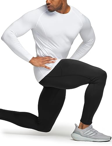 TSLA Men's Thermal Long Sleeve Compression Shirts, Athletic Base Layer Top, Winter Gear Running T-Shirt - color: Heatlock Round Neck White, size: XX-Large