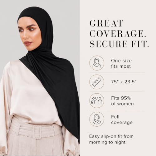 Slip-on Instant Premium Jersey Hijab Head Scarf Wrap for Muslim Women Made in Turkey - color: Black, size: Pack of 1