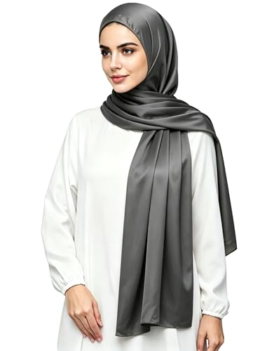 Lina & Lily Luxury Satin Hijab Head Scarf Shawl Wrap for Muslim Women Extra Long - color: Dark Gray