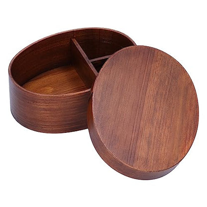 LIZEALUCKY Portable Bento Box, 7 inch Wooden Lunch Box, Adult Wooden Bento Box Handmade Natural Wooden Sushi Box Cutlery Bowl Food Container 3 Compartment Storage