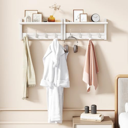 YMYNY Coat Rack Shelf Wall Mounted, Coat Hooks Set of 2, Entryway Coat Hanger with 4 Double Hooks, 31.5" Wall Floating Shelf with Hat Rack, for Kitchen, Bedroom, Bathroom, White UHWS001W-2 - color: White, size: 31.5"-2 pack