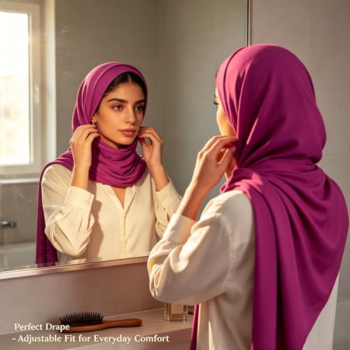 Jersey Hijab Scarf for Women,Lightweight Muslim Turban Head Scarf Modal Feel Hijab Coverings for Prayer with Clip - color: Rose Pink