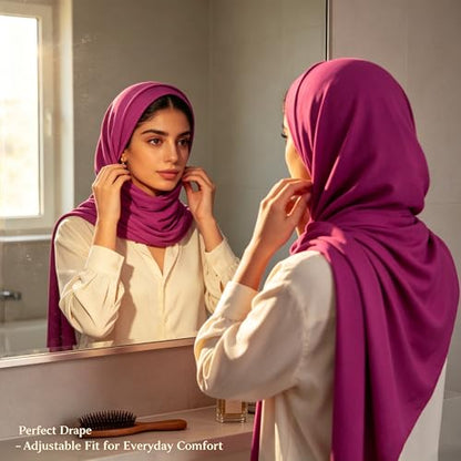 Jersey Hijab Scarf for Women,Lightweight Muslim Turban Head Scarf Modal Feel Hijab Coverings for Prayer with Clip - color: Rose Pink