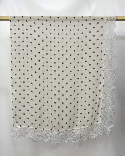 JUMISEE Elegant Floral Lace Hijab Scarf for Women Soft Cotton Head Wrap Instant Hijab Long Scarves Evening Dress Shawl - color: Beige Polka Dot