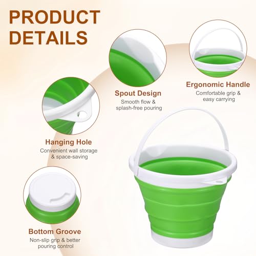 uxcell Collapsible Bucket, 0.8 Gallon (3L) Small Foldable Bucket, Portable Water Pail Round Tub Cleaning Tools with Handle for RV Camping Household Garden Fishing Car Wash, Green - color: Green